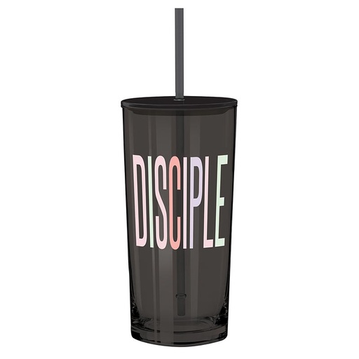 [L5882] Glass Tumbler Disciple Black w/Straw