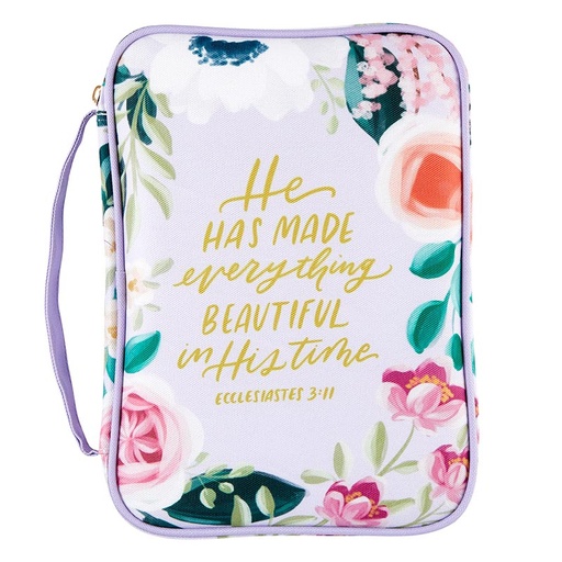 [L5964] Bible Case Everything Beautiful Purple Floral Canvas