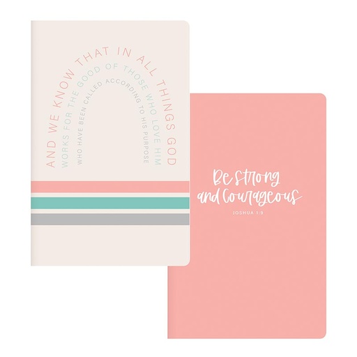 [J7265] Notepad Set Strong & Courageous/Rom 8:28 2/Pk