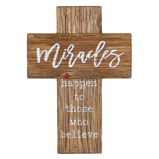 [J5893] Wall Cross Miracles Happen To Those Who Believe Wood