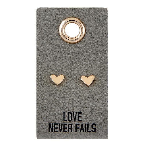 [G4117F] Earring Heart Love Never Fails Leather Tag