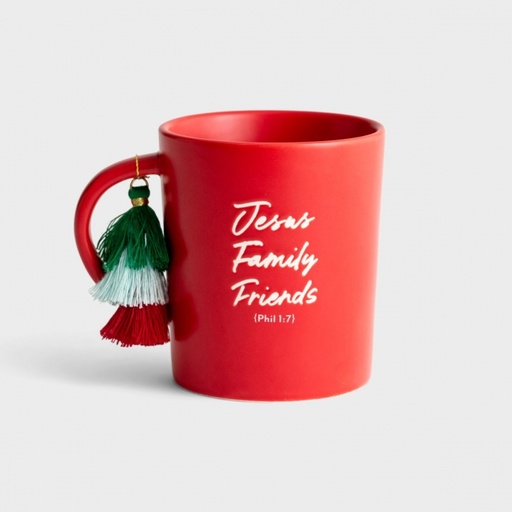 [J8286] Mug Jesus Family Friends Red w/Tassel
