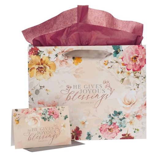 [GBA346] Gift Bag Joyous Blessings Floral Peach Large w/Card