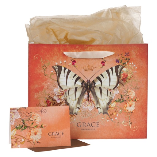 [GBA366] Gift Bag Grace Butterfly Orange Large w/Card