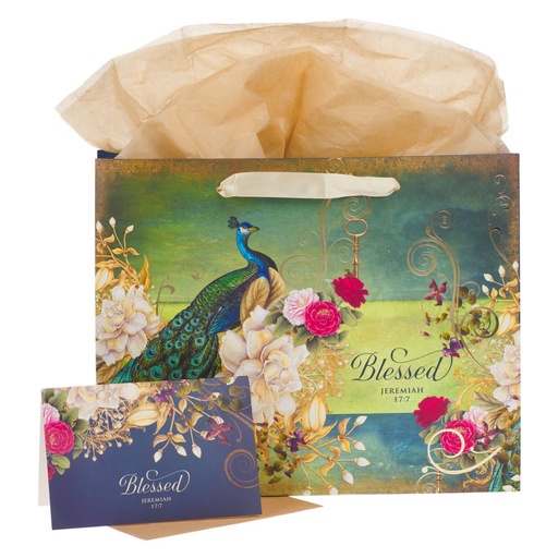 [GBA365] Gift Bag Blessed Blue Peacock Large w/Card