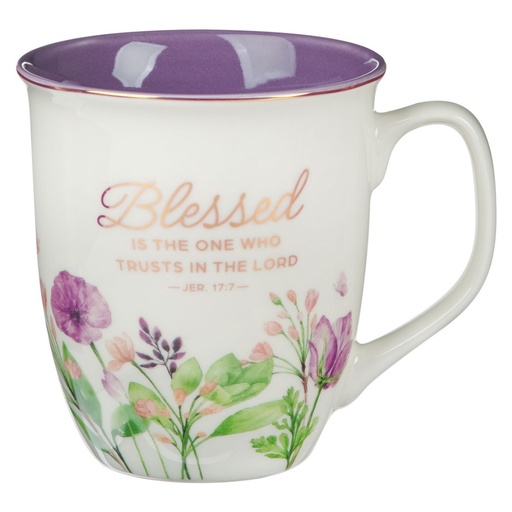 [MUG1102] Mug Blessed Jer. 17:7 Purple Floral