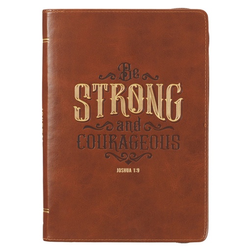 [JL592] Journal Classic Be Strong and Courageous Brown Zip