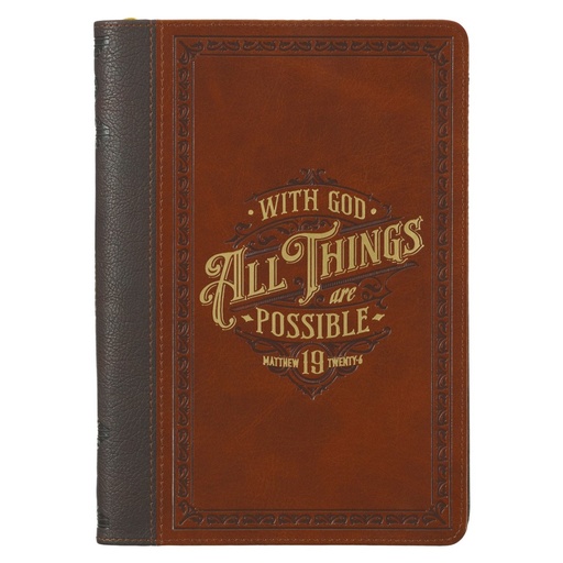 [JL594] Journal Classic With God All Thing Possible Brwn Zip