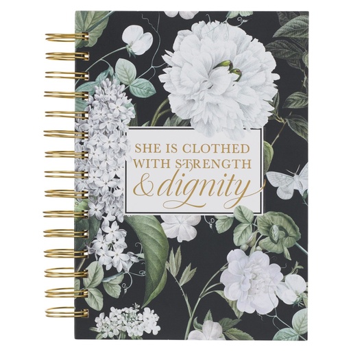 [JLW165] Journal Clothed With Strength & Dignity Blk Wirebound