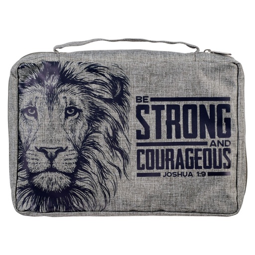 [BBL744] Bible Case Large Strong & Courageous Lion Gry Canvas