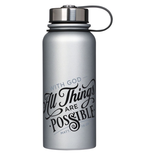 [FLS072] Water Bottle All Things Possible Silver SS 