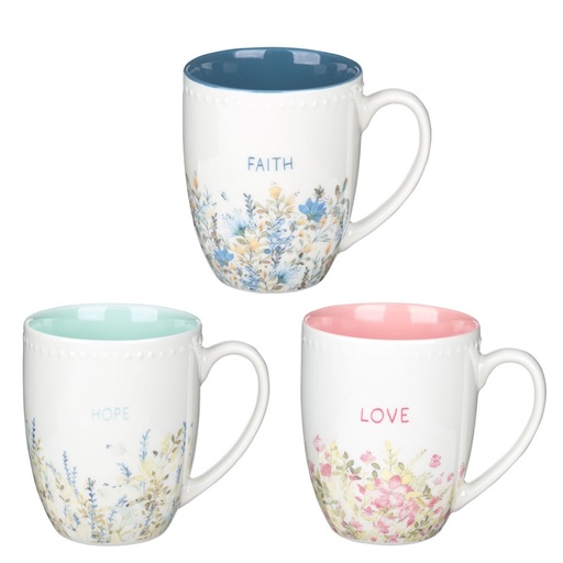 [MUGS51] Mug 3 Piece Set Petite Floral Faith Hope Love