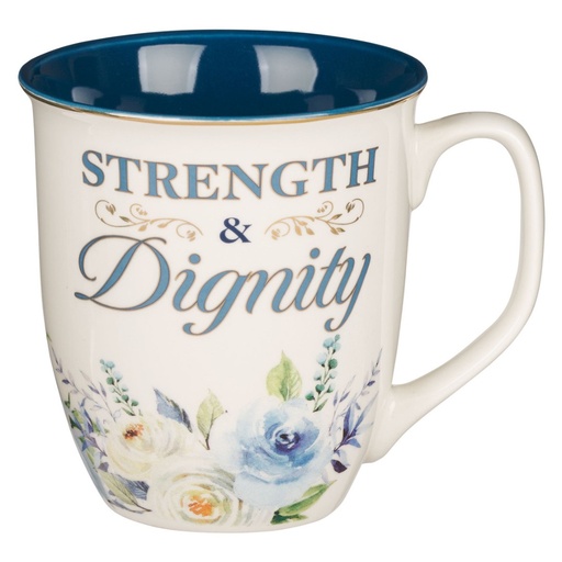 [MUG1094] Mug Strength & Dignity White/Flowers