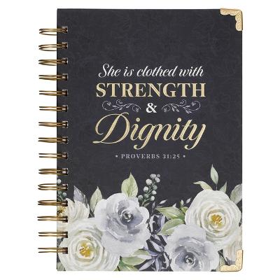 [JLW179] Journal Strength & Dignity Black/White Flowers