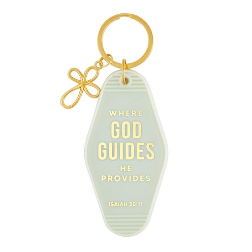 [J0073F] Keytag Where God Guides Grey Plastic
