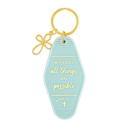 [J0074F] Keytag All Things Are Possible Teal Plastic