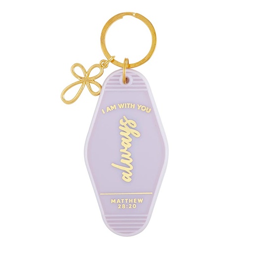 [J0075F] Keytag I Am With You Always Purple Plastic