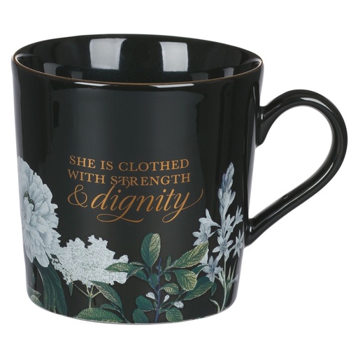 [MUG1013] Mug She Is Clothed With Strength & Dignity Black