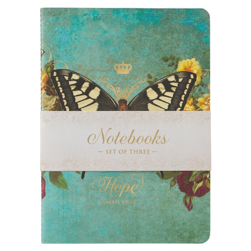 [NBS066C] Notebook Set Hope Butterfly Teal Large 3/Set