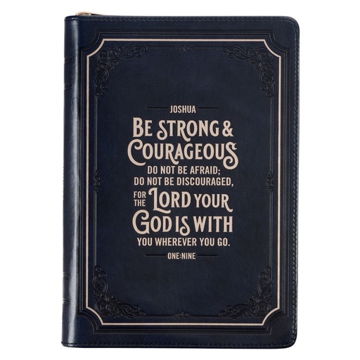 [JL638] Journal Be Strong & Courageous Blue Faux Leather Zip