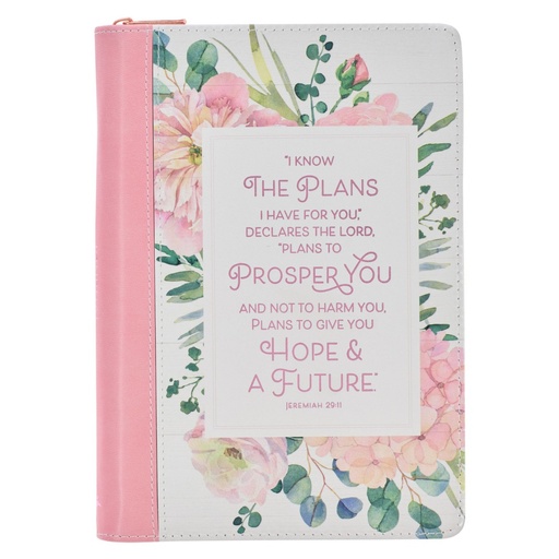 [JL566] Journal I Know The Plans Pink Floral Fax Leather Zip