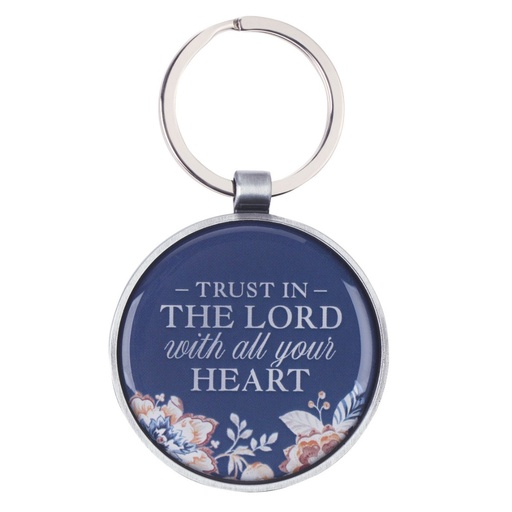 [KRG075] KeyChain Trust In The Lord Brown & Navy Floral