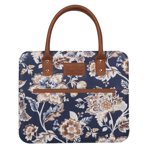 [BBL803] Bible Cover Purse L I Can Do All Things Brown&Navy