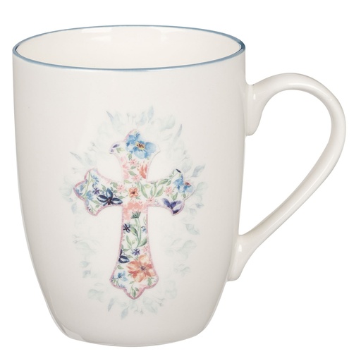 [MUG1062] Mug Floral Cross White