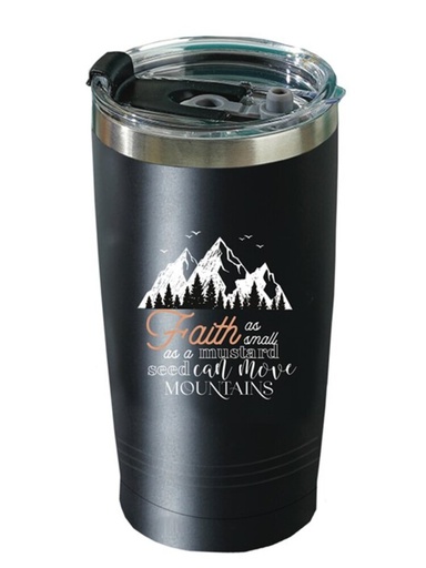 [GEWB5465-OM] Tumbler Mug Faith Can Move Mountains Black SS