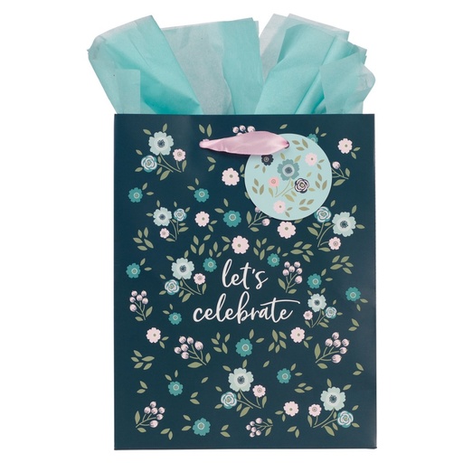[GBA350] Gift Bag Medium Let's Celebrate Blue Floral