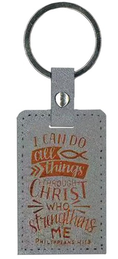 [SELKC5943-OM] Keyring I Can Do All Things Silver Luxleather
