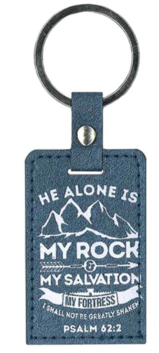 [SELKC5946-OM] Keyring He Alone Is My Rock Blue Luxleather