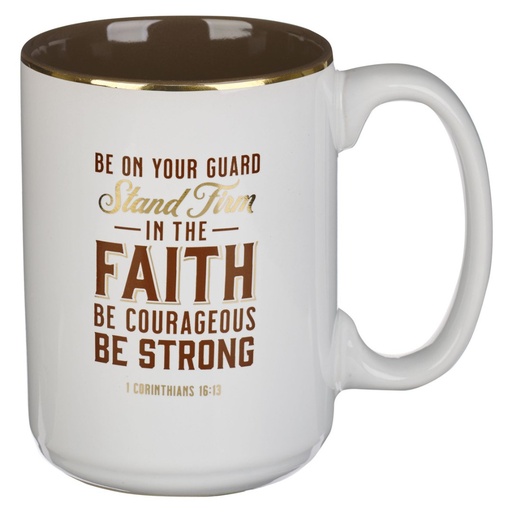 [MUG941] Mug Stand Firm In The Faith Brown/White