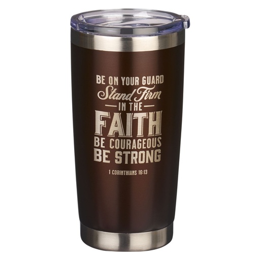 [SMUG240] Travel Mug Stand Firm In The Faith Brown SS