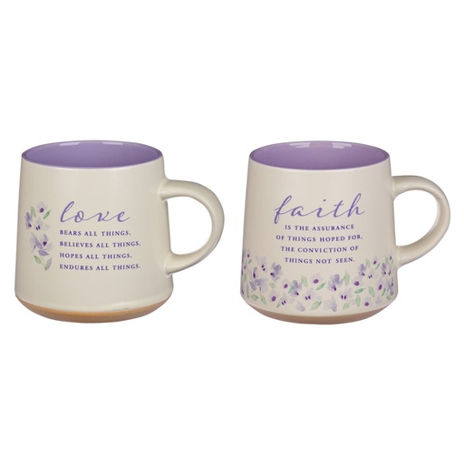[MUGS32] Mug Set Faith & Love Lilac Floral 2/Set