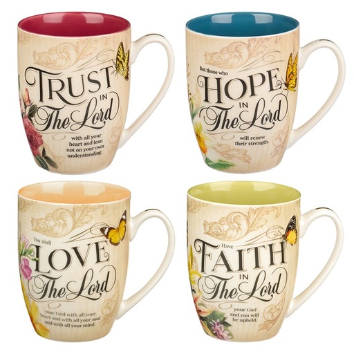 [MUGS39] Mug Set Faith Trust Hope Floral 4/Set