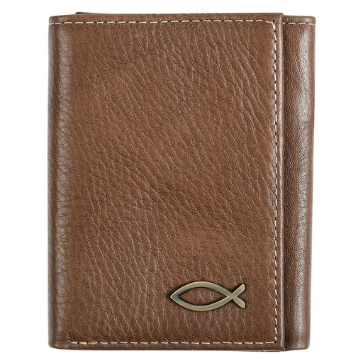 [WT158] Wallet Ichthus Fish BrownTrifold