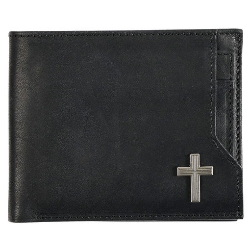 [WT152] Wallet Silver Cross Black Genuine Leather