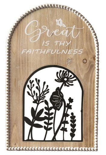 [XCM234207] Plaque Great Is Thy Faithfulness Wood & Metal