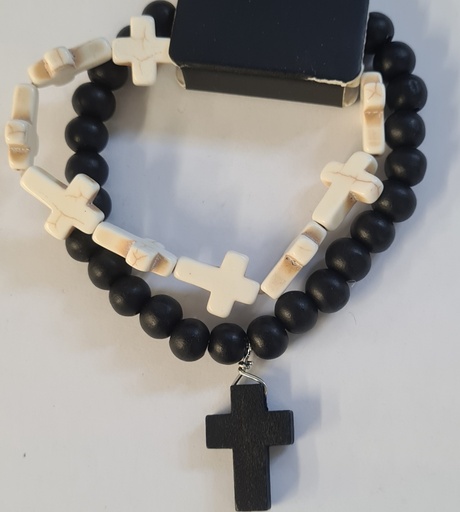 [1091] Bracelet Set Cross Cream Beads
