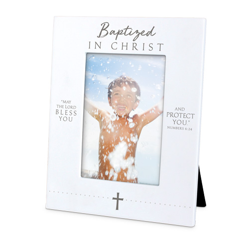 [17267L] Photo Frame Cast Stone Baptized In Christ White