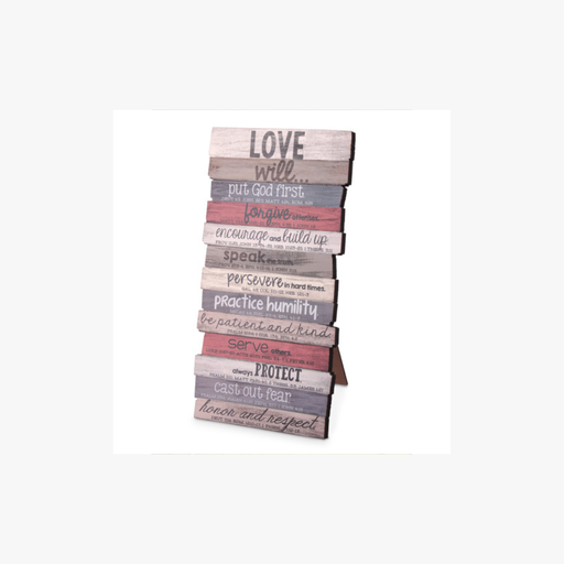 [45028L] Plaque Love Stacked Wood Desktop