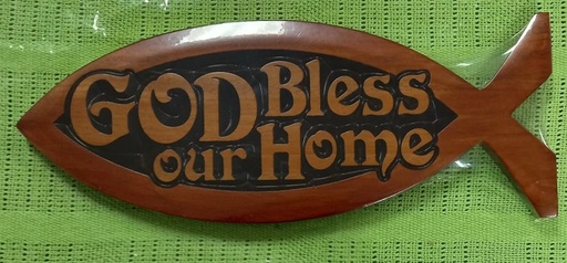 [CFW2-47] Fish Plaque God Bless Our Home Mahogany
