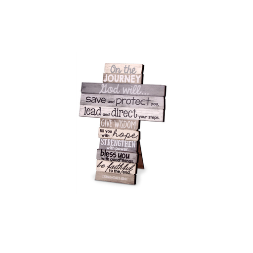 [11424L] Cross Desktop Journey Stacked Wood