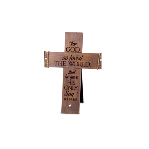 [11448L] Cross Cast Stone John 3:16 Large Rugged Cross
