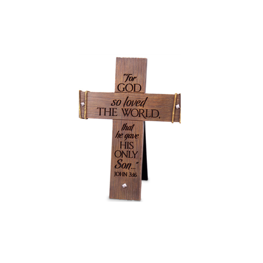 [11248L] Cross Cast Stone John 3:16 Small Rugged Cross