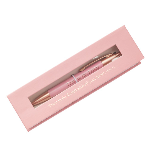 [PEN291] Pen Boxed Trust Proverbs 3:5 Pink Floral