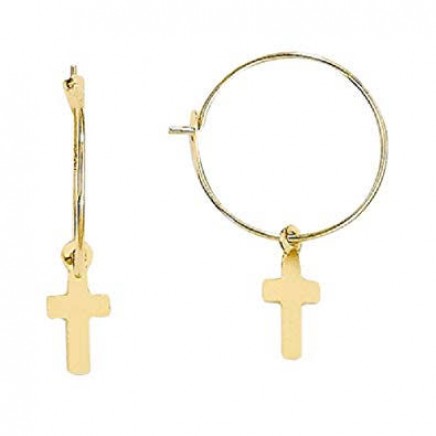 [1125] Earrings Hoop w/Cross Gold