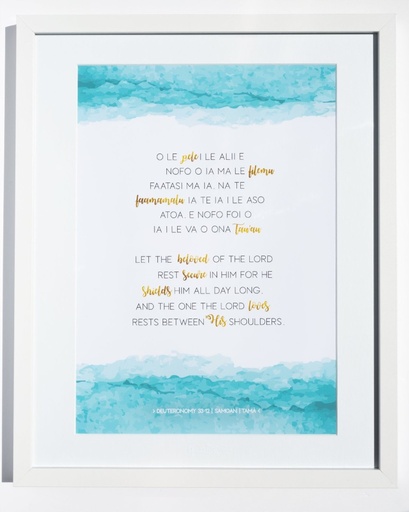 [FS31LK41] Plaque A3 Samoan Deuteronomy 33:12 White Frame