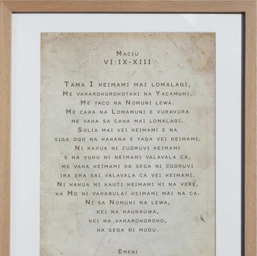 [FF32CL13] Plaque A3 Fijian Lord's Prayer Natural Frame